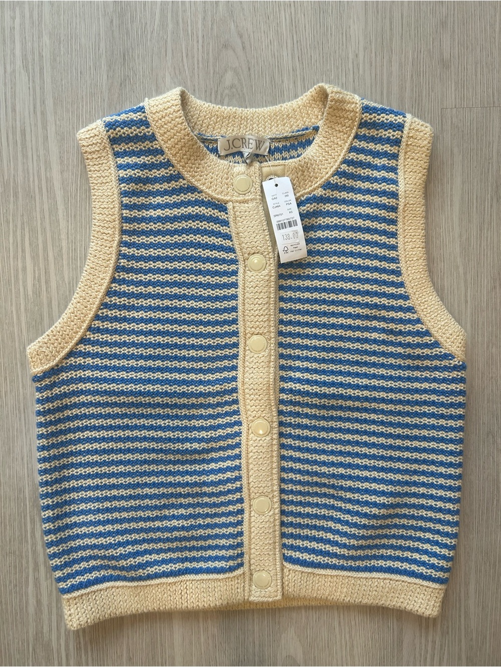 NWT J.Crew Knit Sweater Vest Shell Striped Blue Cream XS
